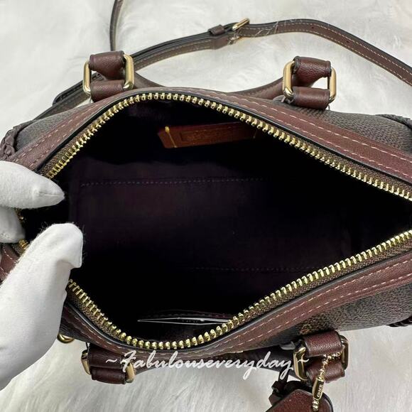 Coach Mini Rowan Crossbody Bag In Signature Canvas With Fringe CCF30 Walnut - Picture 6 of 7